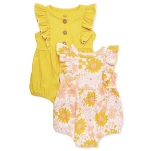Wonder Nation Baby Girl Ruffled Romper In Sunflower 2-Pack Size 18M New With Tag